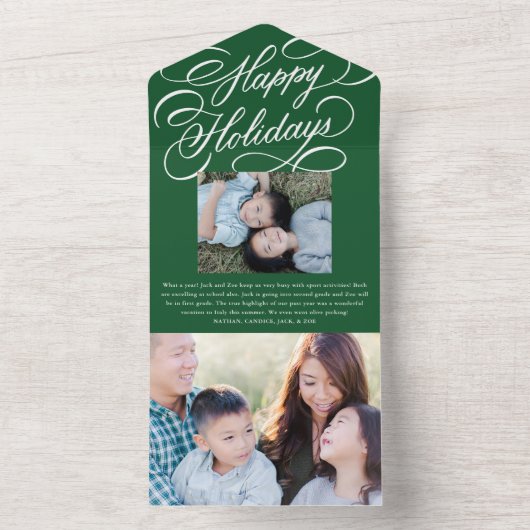 Elegant Script Green Happy Holiday fotokaart All In One Uitnodiging (Binnen)