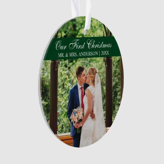 Elegant Script Green Ons eerste kerstOrnament Ornament (voorkant)