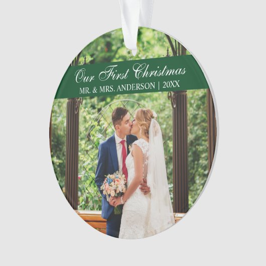 Elegant Script Green Ons eerste kerstOrnament Ornament (voorkant)