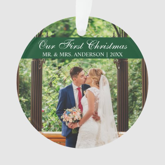 Elegant Script Green Ons eerste kerstOrnament Ornament (voorkant)