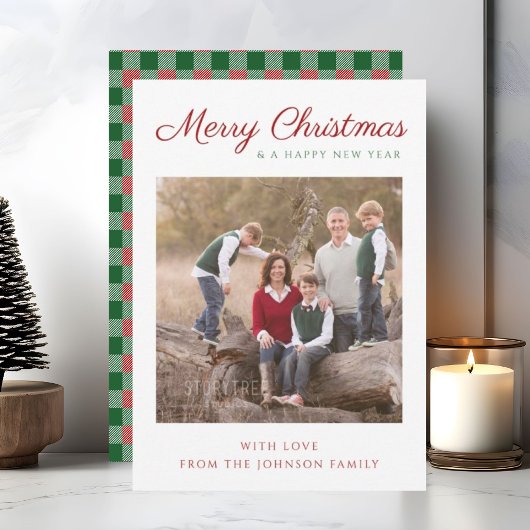 Elegant Script Green Plays Kerstfoto Feestdagenkaart