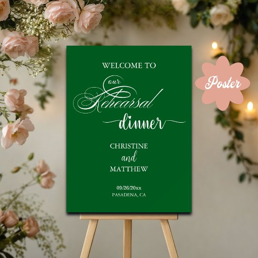 Elegant Script Green Repetitie Diner Welkom Poster