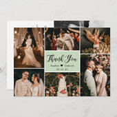 Elegant Script Green Wedding Multi Photo Collage Bedankkaart (Voorkant / Achterkant)