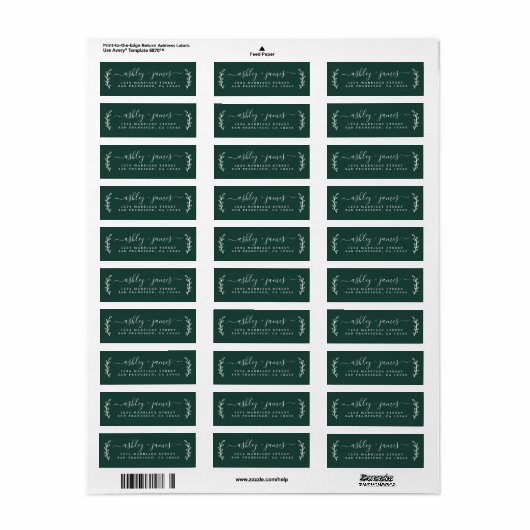 Elegant Script Green Wedding Return Address Label (Full Sheet)