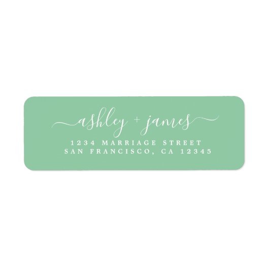 Elegant Script Green Wedding Return-adres Etiket (Voorkant)