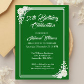 Elegant script Green White Rose 50ste verjaardag Kaart