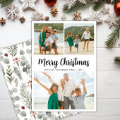 Elegant Script Greenery 3 Multi Photo Christmas Feestdagenkaart