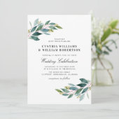 Elegant script greenery eucalyptus bruiloft kaart (Staand voorkant)