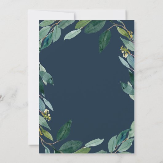 Elegant script greenery eucalyptus bruiloft kaart (Achterkant)