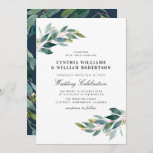 Elegant script greenery eucalyptus bruiloft kaart (Voorkant / Achterkant)