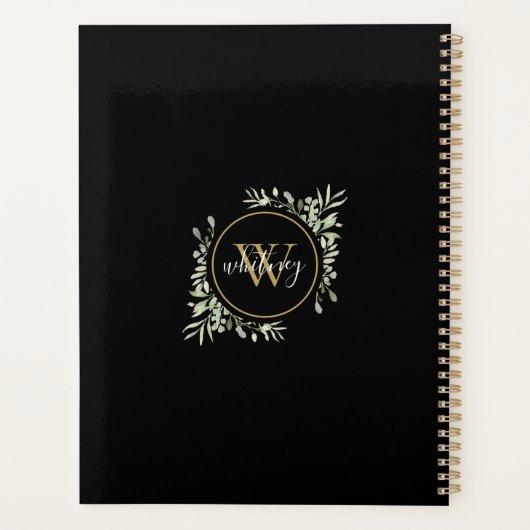 Elegant Script Greenery Monogram Black 2023 Planner (Achterkant)