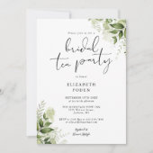Elegant Script Greenery Monogram Bridal Tea Party Kaart (Voorkant)