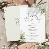 Elegant Script Greenery Monogram Bridal Tea Party Kaart