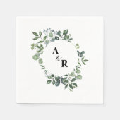 Elegant Script Greenery Monogram Trouwpapier Servet (Voorkant)