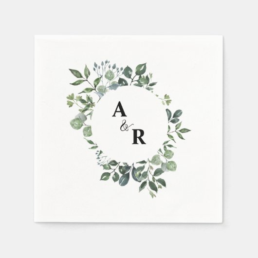 Elegant Script Greenery Monogram Trouwpapier Servet (Voorkant)