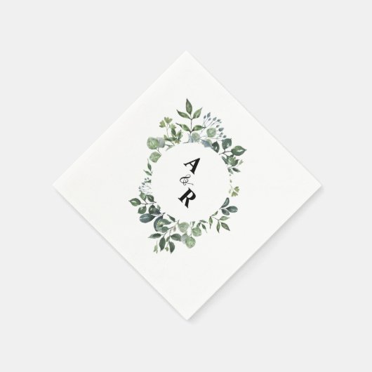 Elegant Script Greenery Monogram Trouwpapier Servet (Hoek)