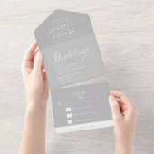 Elegant Script Grey and White Calligraphy Wedding All In One Uitnodiging (Afscheurbaar)
