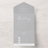 Elegant Script Grey and White Calligraphy Wedding All In One Uitnodiging (Binnen)