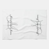Elegant Script Grey Monogram Pas getrouwd Wedding Theedoek (Horizontaal)