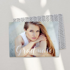 Elegant Script Grey Photo Afstuderen Aankondiging