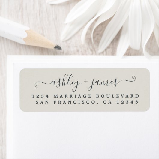 Elegant Script Grey Wedding Return Address Label (Insitu)