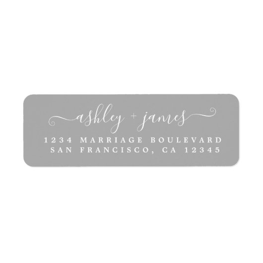 Elegant Script Grey Wedding Return Address Label (Voorkant)