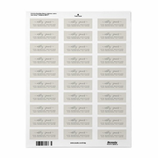 Elegant Script Grey Wedding Return Address Label (Full Sheet)