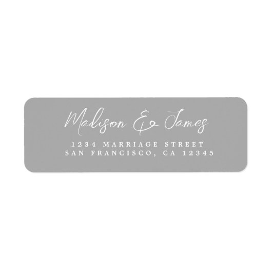 Elegant Script Grey Wedding Return-adres Etiket (Voorkant)