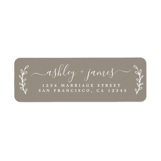 Elegant Script Grey Wedding Return-adres Etiket (Voorkant)