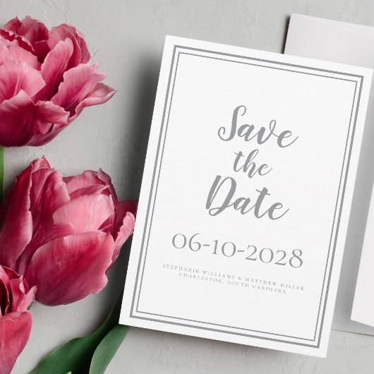 Elegant Script Grijs Trouwdatum Opslaan Trouwkaart Save The Date