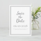 Elegant Script Grijs Trouwdatum Opslaan Trouwkaart Save The Date (Staand voorkant)