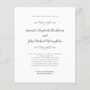 Elegant script grijze budget trouwuitnodiging