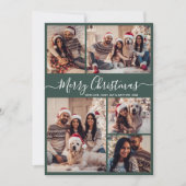Elegant Script Groen 5 Fotocollage Kerstmis Feestdagenkaart (Voorkant)