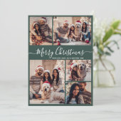 Elegant Script Groen 5 Fotocollage Kerstmis Feestdagenkaart (Staand voorkant)