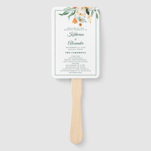 Elegant script groen bloemenbruiloft ceremonie handwaaier (Voorkant)