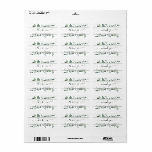 Elegant script groen dank u etiket (Full Sheet)