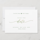 Elegant script, groen, eenvoudig huwelijk save the date (Voorkant)