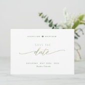 Elegant script, groen, eenvoudig huwelijk save the date (Staand voorkant)