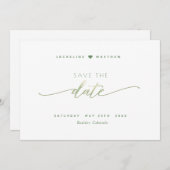 Elegant script, groen, eenvoudig huwelijk save the date (Voorkant / Achterkant)