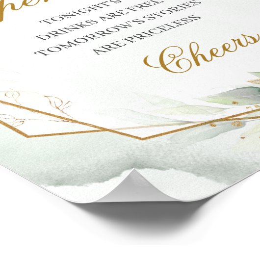 Elegant script groen eucalyptus goud Open bar teke Poster (Hoek)
