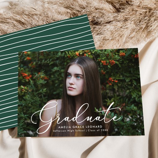 Elegant Script Groen Foto Afstuderen Aankondiging