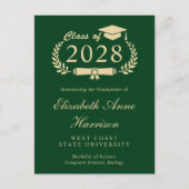 Elegant Script Groen Goud College Afstudeerfeest Uitnodiging Briefkaart (Voorkant)
