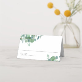 Elegant script groen laat eucalyptus bruiloft plaatskaartje