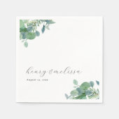 Elegant script groen laat eucalyptus bruiloft servet (Voorkant)