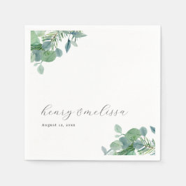 Elegant script groen laat eucalyptus bruiloft servet