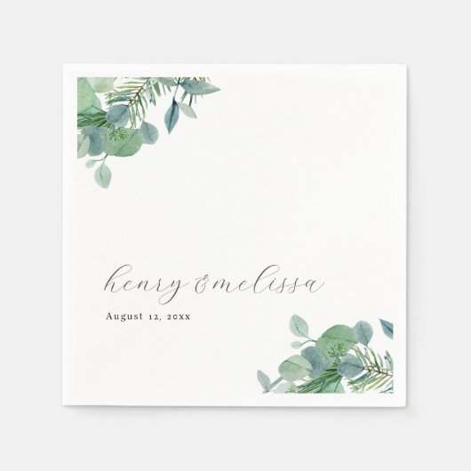 Elegant script groen laat eucalyptus bruiloft servet (Voorkant)