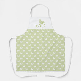 Elegant Script Groen Monogram Vlinderpatroon Schort