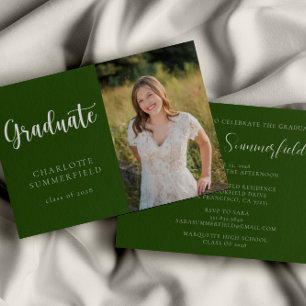 Elegant Script Groen Wit Foto Afstuderen Kaart