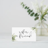 Elegant Script Groene Bloemen Aanbevelingskaartje (Staand voorkant)