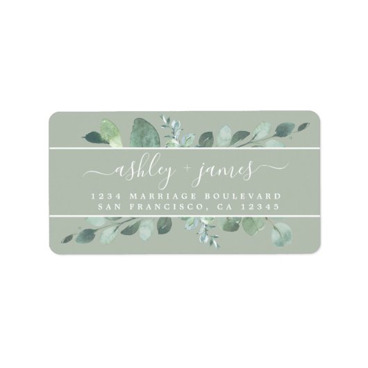 Elegant Script Groene Huwelijks Retouradres Etiket (Voorkant)